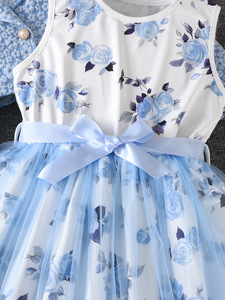 Ensemble de 2 pièces pour filles, <span class=keywords><strong>vêtements</strong></span> de princesse pour jeunes filles, manteau à manches longues et robe fleurie, ensemble de robes de demoiselles d'honneur pour adolescentes - Product Image 5