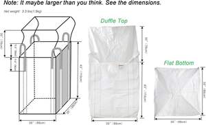 HuamaohengchunFIBC Bolsa a granel de una tonelada, 35" L x 35" W x 43" H, 2200lbs SWL, Parte superior tipo Duffle, Fondo Plano, Bolsas de Polipropileno Tejido - Product Image 2