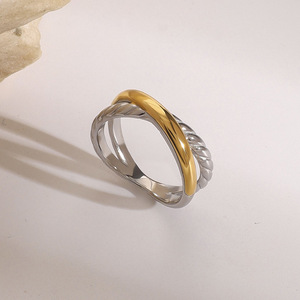 Geometric Twist Stainless Steel Ring Braided Color <b>Blocked</b> Unisex Jewelry Gift - Product Image 1