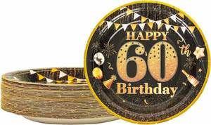 Factory Direct 9-Inch Round Disposable Paper <b>Plates</b> in CMYK Modern Style 60th Birthday Party Decorations for Men and Women - Product Image 2