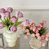 Bouquet de tulipes artificielles hautement réalistes, faites à la main, vintage, à 9 têtes, avec bords brûlés, pour la décoration de la maison, du salon, et la photographie de mariage.