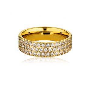 Anillos de Cristal de Joyería Fina para Mujer, Resistentes al Deslustre, Brillantes, Chapados en Oro de 18K, Micro Pavé, Acero Inoxidable, Anillo de Diamantes de Tres Capas - Product Image 1