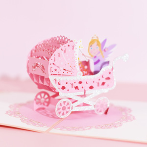 手工纸雕马车新生儿生日3D卡片祝福卡你好宝贝3D立体贺卡 - Product Image 1