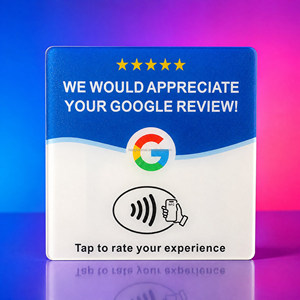 NFC Google Review Sign Tap to Rate Acrylic Desk Sign 5 Star Review Request Card Stand for Restaurant Cafe Retail Counter - Product Image 1