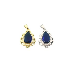 Water Drop Pendant With Zircon Synthetic Gemstone <b>Copper</b> Plated For Jewelry Making Teardrop Shape Hollowed Out <b>Vase</b> Design - Product Image 5