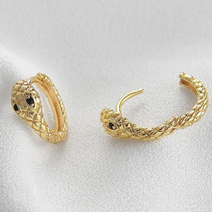 Golden Snake <b>Hoop</b> <b>Earrings</b> 18K Solid Gold Bezel Set Crystal Women's Luxury Everyday Wear <b>Fine</b> Jewelry - Product Image 4