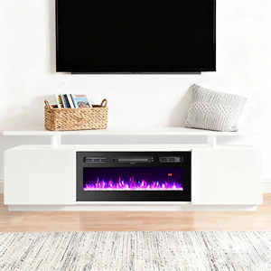 Console multimédia autoportante en bois noir et blanc de 71 pouces avec <span class=keywords><strong>cheminée</strong></span> <span class=keywords><strong>électrique</strong></span> moderne intégrée - Product Image 4