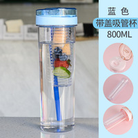 Geカスタマイズde 670ml 800ml transparante BPA-vrije lekvrije sportfles van plastic met fruit- en thee-infuser en rietje, food grade