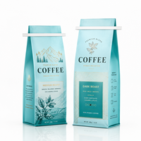 Sachet de café personnalisé refermable avec impression en héliogravure, emballage premium vert-bleu pour grains torréfiés