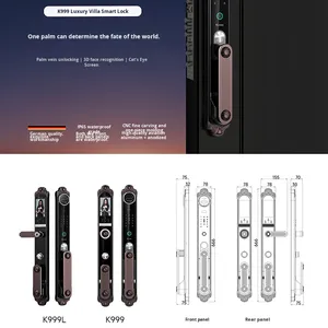 Biệt thự đôi cửa thông minh Khóa cửa vân tay 3D Nhận dạng khuôn mặt vân tay nhà chống trộm mật khẩu Hợp kim nhôm không thấm nước - Product Image 3