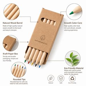 Juego de 6 Mini Lápices de Colores en Caja de Papel Kraft, Lápices de Colores de Madera No Tóxicos para Niños, Escuelas de Arte y Viajes - Product Image 4