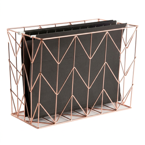 Rose Gold Wire <b>File</b> Organizer Rectangle Metal Office <b>Storage</b> Bin Minimalist Design 1 Layer Stacking Desk Organizer - Product Image 1