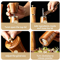 Moulin à poivre artisanal en bois d'acacia de qualité supérieure, 8 pouces, moulin à épices manuel rustique avec cœur en céramique réglable, outil de cuisine pour assaisonnement