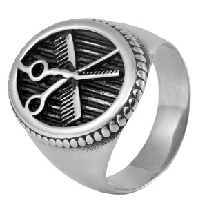 Yunnique Men's Stainless Steel <b>Ring</b> Hair Scissors Comb Geometric Modeling Steel Color Oval Retro Design Fashion Jewelry Gift - Product Image 5