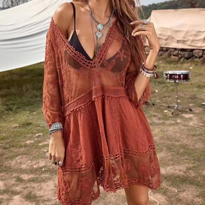 Robe de plage en dentelle, sexy, ample, vacances, bikini, protection solaire, style bohème, costumes de bain pour femmes, F-1395, <span class=keywords><strong>2023</strong></span> - Product Image 2