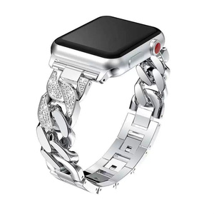Correa de Acero Inoxidable Dorada de Lujo con Diamantes para Reloj Apple, Brazalete de Acero con Cadena Estilo Vaquero para <span class=keywords><strong>Mujer</strong></span> - Product Image 1