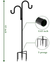 Poteau d'alimentation pour oiseaux en métal thermolaqué avec crochets de berger, 76 pouces, double crochets et base à 5 branches pour décoration extérieure