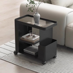 Table d'appoint noire pour canapé, table basse mobile, table de salon, chariot de luxe léger, table de <span class=keywords><strong>chevet</strong></span> <span class=keywords><strong>en</strong></span> <span class=keywords><strong>fer</strong></span> à roulettes, table de <span class=keywords><strong>chevet</strong></span> <span class=keywords><strong>en</strong></span> pierre, internet - Product Image 3