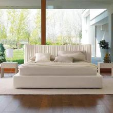 Cama Matrimonial Doble de Estilo Ecléctico Moderno y Sencillo, de Alta Gama, Ecológica, Tapizada en Cuero Genuino y Madera Sólida, con Bolsa de Almacenamiento Suave - Product Image 4