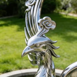 Statue de Phénix Chinois Traditionnel en Acier Inoxydable - Sculpture Personnalisée Bozhiyi d'Art Culturel Extérieur Contemporain - Product Image 6