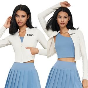 Vestes de sport à manches longues zippées de haute qualité avec poches latérales vêtements de sport pour femmes en cours d'exécution hauts courts personnalisés - Product Image 5