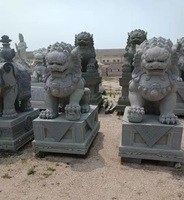 Statue de chien Feng Shui Fu Foo en pierre de granit vert chinois de grande taille pour l'extérieur, paire de Lions gardiens