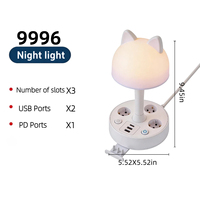 Lámpara de Escritorio con Cabeza de Gato SUZHERM, Enchufe Europeo de 3 Posiciones, 2 Puertos USB, 1 Puerto Tipo-C, Cable de 2 Metros, Resistente al Fuego