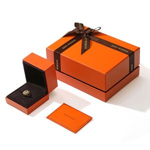 OEM <b>Orange</b> Cardboard Jewelry and Cosmetic Gift Packaging Boxes with Ribbon <b>Paper</b> Material Custom Logo - Product Image 4