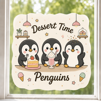 Autocollants personnalisés imperméables en PVC vinyle, pingouin kawaii, crème glacée, autocollant décoratif électrostatique pour fenêtre, imprimé UV