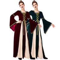 Robe de soirée médiévale européenne vintage en velours, manches cloche, à lacets, style cour royale, pour Halloween, cosplay et performance scénique