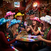 Chapeau de cowboy LED clignotant à néon, vente chaude 2026, logo personnalisé coloré, NOUVELLES ARRIVÉES, Thanksgiving, Pâques, anniversaire, rentrée scolaire, fête