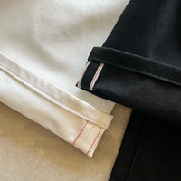 Jean Baggy Homme en Denim Selvedge Japonais Brut Vintage, Noir Jet et Crème, avec Boutons à Deux Pointes Personnalisés de Qualité Supérieure