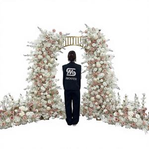 Chemin de table élégant en soie artificielle beige, motif asymétrique brisé, pour décoration de scène d'événements et de mariages - Product Image 1