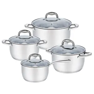 OEM Customized 8 Piece Conical Shape Cookware Pots And Pans Stainless Steel Cooking Pot Set