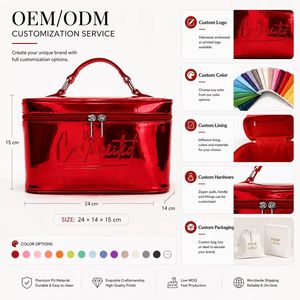 Factory Direct Glossy PU Leather Cosmetic Bag Custom Logo Large Capacity Travel <b>Makeup</b> <b>Case</b> with Handle and Double Zipper - Product Image 5