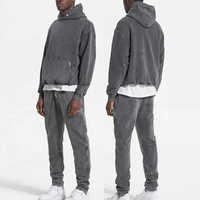 Ensemble de survêtement streetwear vintage délavé à l'acide avec fermeture éclair intégrale, pantalon évasé et sweat à capuche pour homme