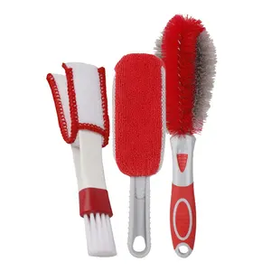 Car Dirt Dust Cleaning Products 3pcs Car Wheel Tire Detailing Brush Set Air Vent Brush Interior Microfiber Car Cleaning Kit