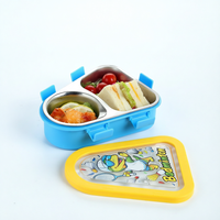 Boîte à lunch pour enfants de 500 ml en acier inoxydable 304, sans BPA, à 2 compartiments, étanche, avec cuillère et fourchette pour l'école