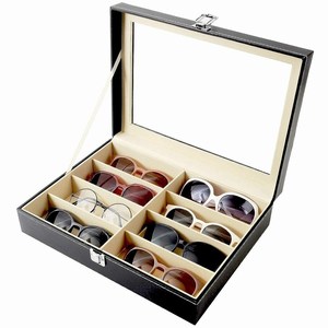 <b>Sunglasses</b> Storage Box 8 Slot PU Leather Eyewear Organizer <b>Case</b> with Glass Lid Display Box <b>for</b> <b>Sunglasses</b> - Product Image 2