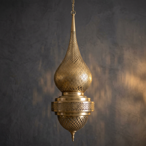 Abat-jour en laiton plaqué, lampe suspendue personnalisée, forme sculptée en croix, décoration intérieure - Product Image 4