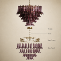 Lustre JYLIGHTING moderne de grande taille, style italien Murano, pétales d'améthyste, à étages ronds, pour hôtel et villa