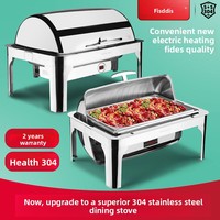 Chauffe-Plats Électrique de Luxe en Acier Inoxydable 304 avec Couvercle Rabattable, Contrôle Tactile et Affichage Numérique, Capacité 9L/13L pour Hôtels
