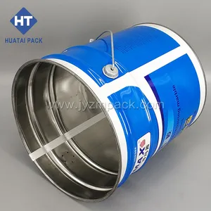 Balde de tambor de 5 litros, balde de metal redondo para produtos químicos, cabeça aberta com tampa e alça de metal