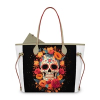 Sac fourre-tout spacieux en PU à imprimé floral et crâne, 2 pièces, avec pochette, nouveau produit, élégant sac à bandoulière pour femme