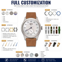 Montre mécanique automatique personnalisée OEM Seagull ST1721 avec bracelet en cuir, petit secondes, sous-cadran, style rétro minimaliste, heure sautante et date