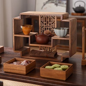 Walnut Wood Desktop <b>Teacup</b> Storage Rack Rectangle 2nd Floor Standing Type Multipurpose Portable Office Organizer - Product Image 2