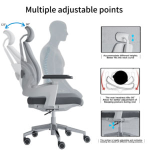 Chaise de bureau de direction moderne en tissu maillé Chaise de bureau de secrétaire en maille grise à dossier haut réglable contemporaine pivotante - Product Image 4