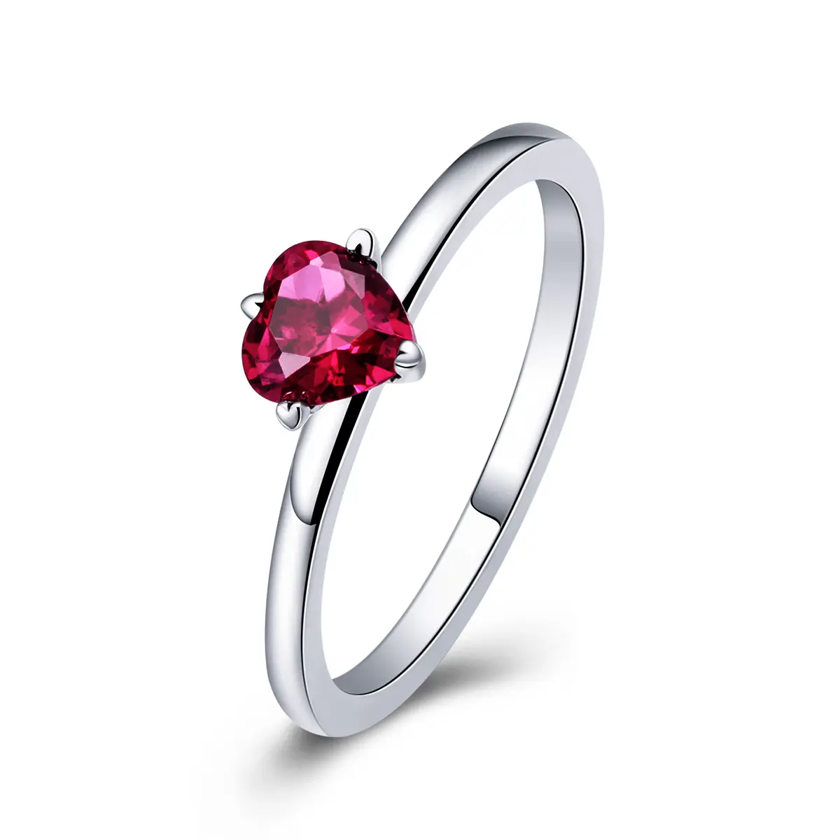 Venta al por mayor 925 plata esterlina corazón rojo CZ piedra anillo para mujer amante lujo boda compromiso joyería regalo SCR389