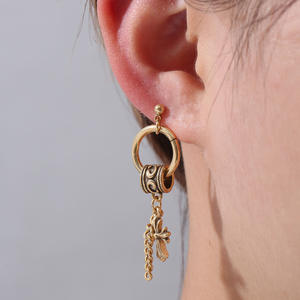 Pendientes <span class=keywords><strong>de</strong></span> Cruz Estilo <span class=keywords><strong>CH</strong></span>, <span class=keywords><strong>Aros</strong></span> Colgantes Vintage en <span class=keywords><strong>Oro</strong></span> y Plata Desgastados, Joyería Gótica Unisex - Product Image 2