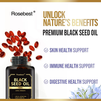 Rosebest, fabricant chinois, vente en gros, capsules de supplément d'huile de cumin noir naturel premium halal végétalien 1000mg, sur mesure